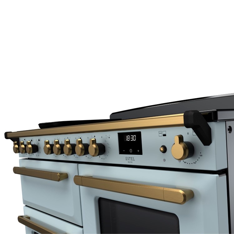 Rangemaster Estel Deluxe 110cm Induction Range Cooker - Misty Blue + Brass