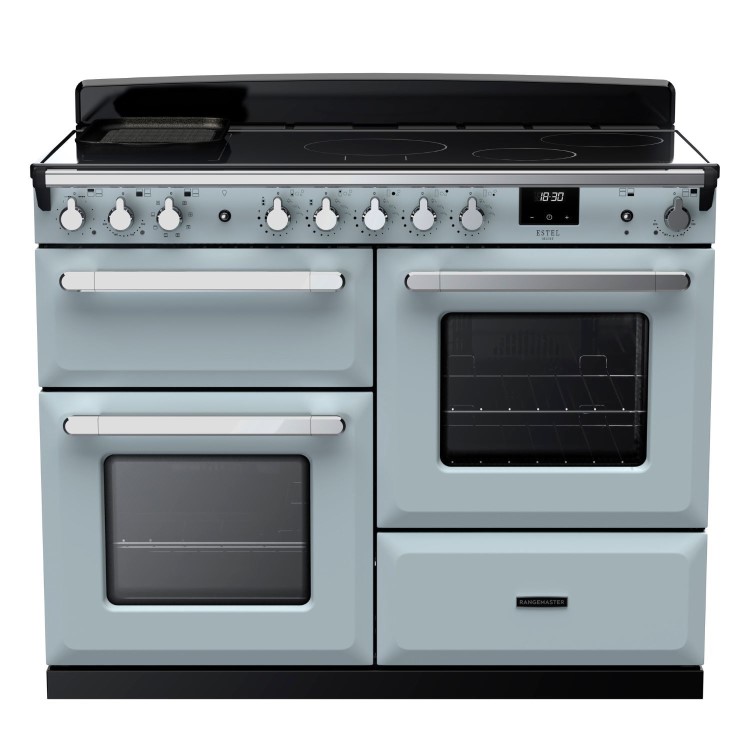 Rangemaster Estel Deluxe 110cm Induction Range Cooker - Misty Blue + Chrome