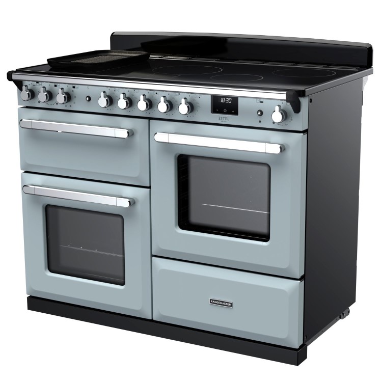 Rangemaster Estel Deluxe 110cm Induction Range Cooker - Misty Blue + Chrome