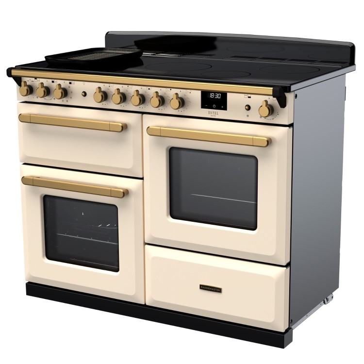 Rangemaster Estel Deluxe 110cm Induction Range Cooker - Pale Cream + Brass