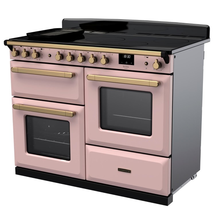 Rangemaster Estel Deluxe 110cm Induction Range Cooker - Pale Pink + Brass