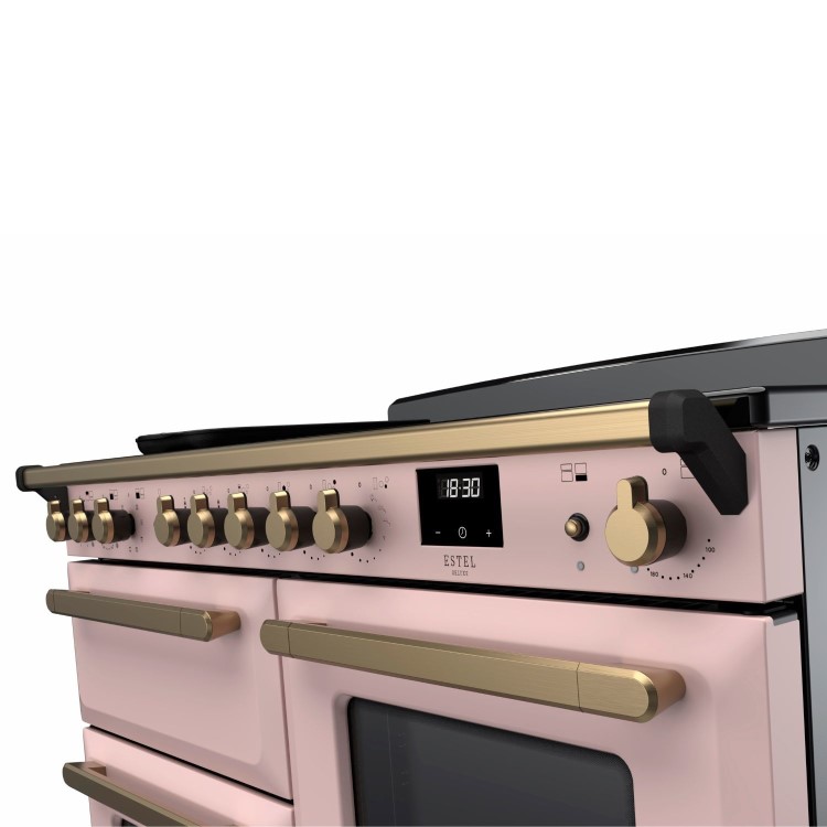 Rangemaster Estel Deluxe 110cm Induction Range Cooker - Pale Pink + Brass