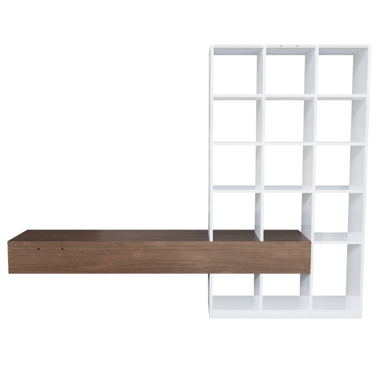 White Gloss and Oak Media Wall with Storage - Everett