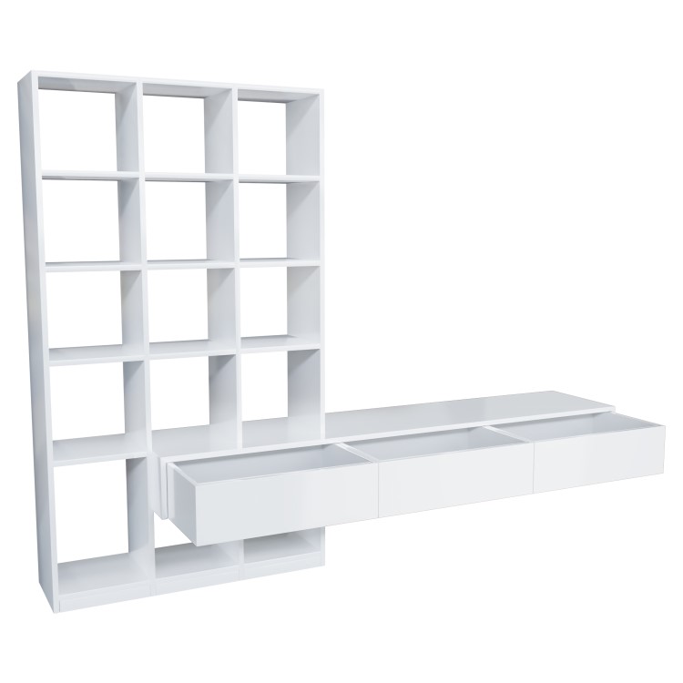 White Gloss Media Wall with Storage - Everett