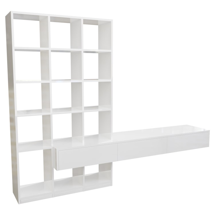 White Gloss Media Wall with Storage - Everett