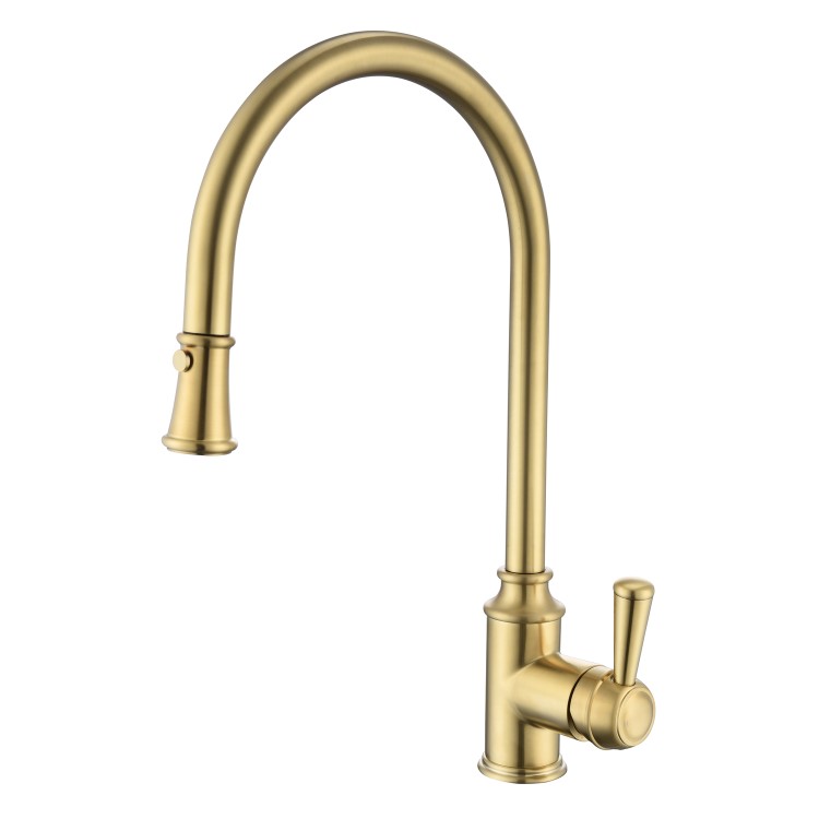 Evelyn Traditional Single Lever Monobloc Pull Out Kitchen Tap- Brass