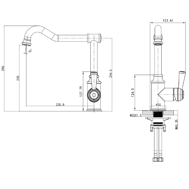 Evelyn Traditional French Single Lever Monobloc Mixer Kitchen Tap- Chrome