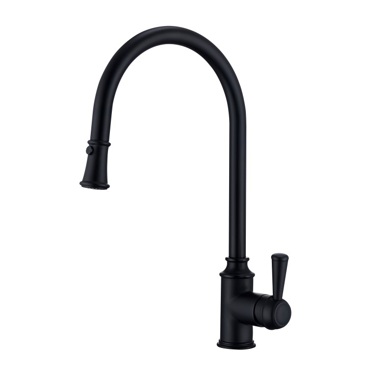 Evelyn Traditional Single Lever Monobloc Pull Out Kitchen Tap- Black