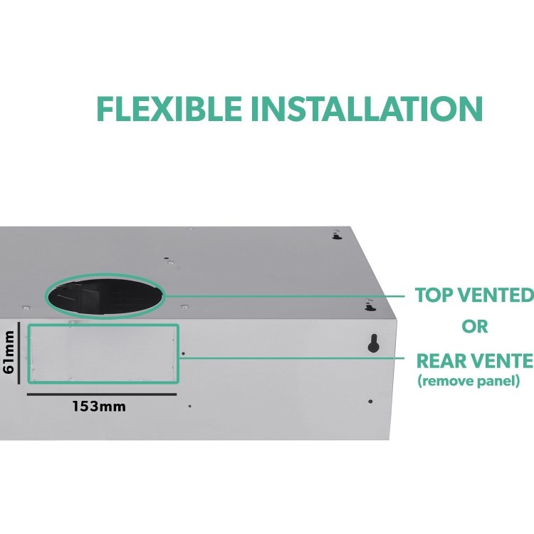 electriQ 60cm Top & Rear Venting Visor Cooker Hood - Stainless Steel