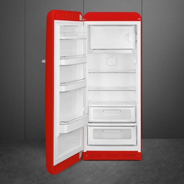 Smeg 270 Litre Fifities Style Left Hand Hinge Freestanding Fridge With Ice Box - Red