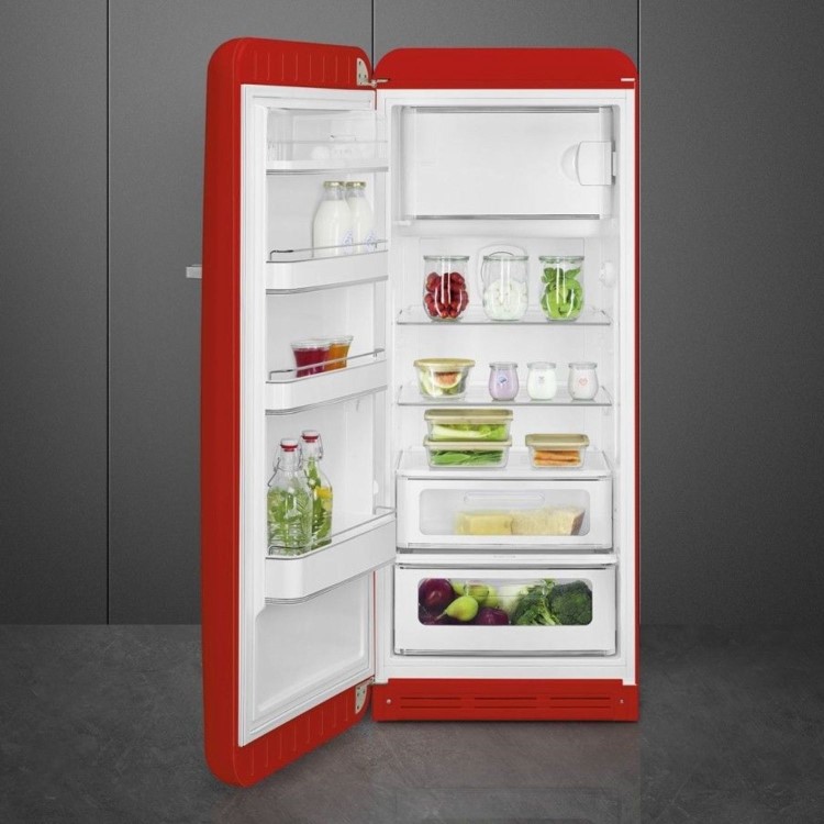 Smeg 270 Litre Fifities Style Left Hand Hinge Freestanding Fridge With Ice Box - Red