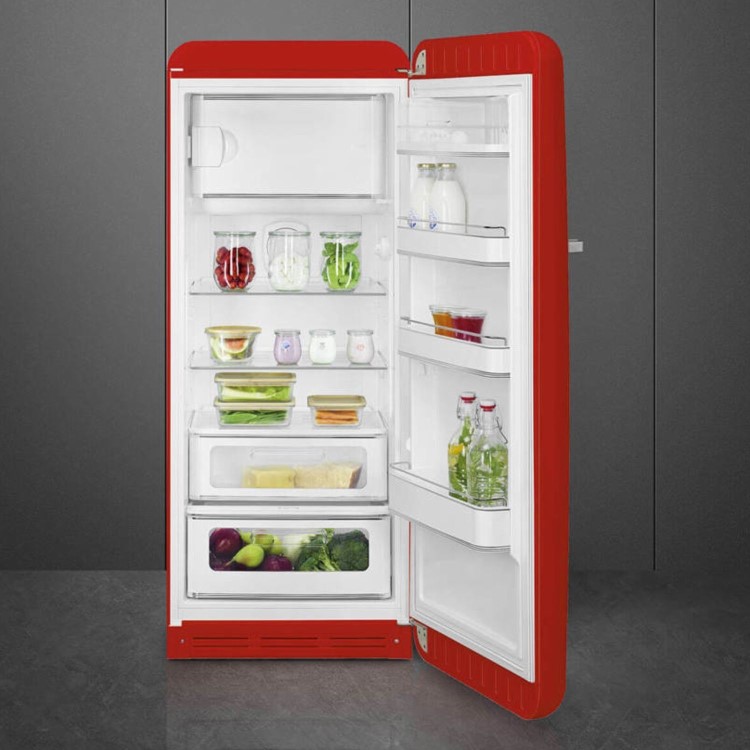 Smeg 270 Litre Fifities Style Right Hand Hinge Freestanding Fridge With Ice Box - Red