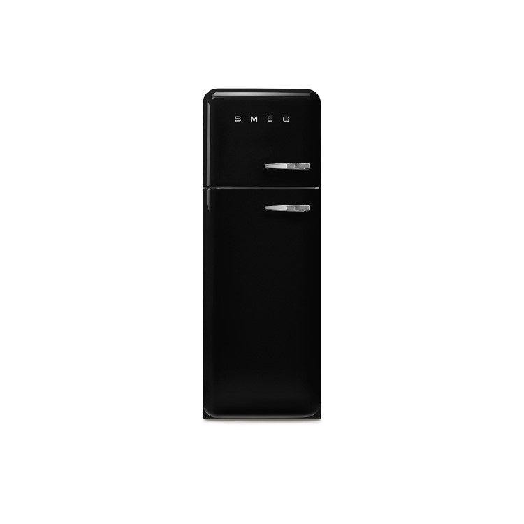 Smeg 294 Litre Fifties Style Left Hand Hinge Top Mount Fridge Freezer - Black