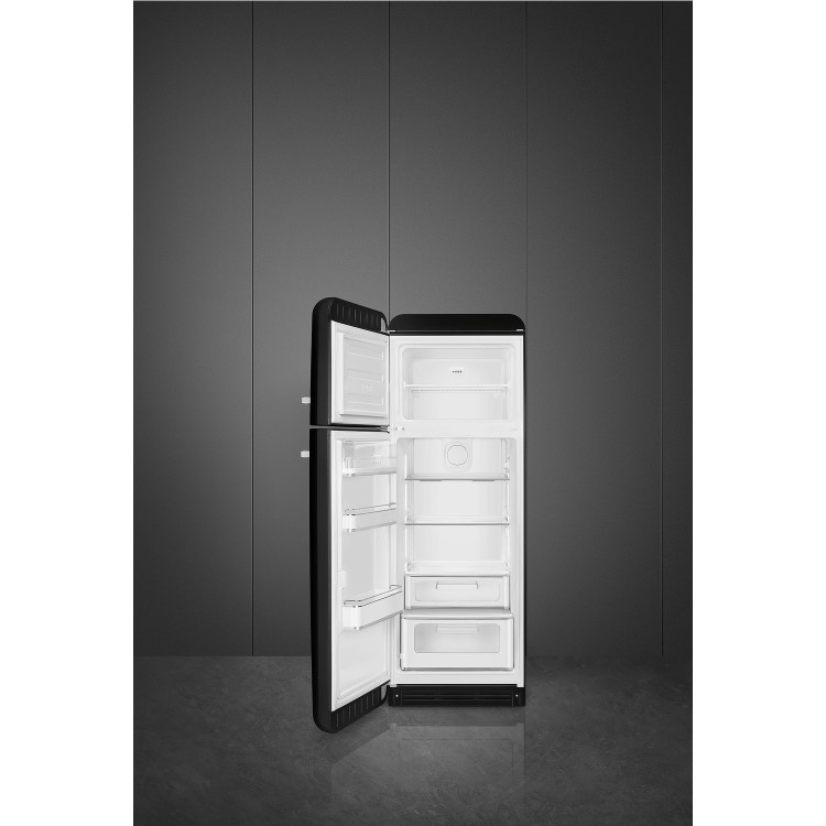 Smeg 294 Litre Fifties Style Left Hand Hinge Top Mount Fridge Freezer - Black