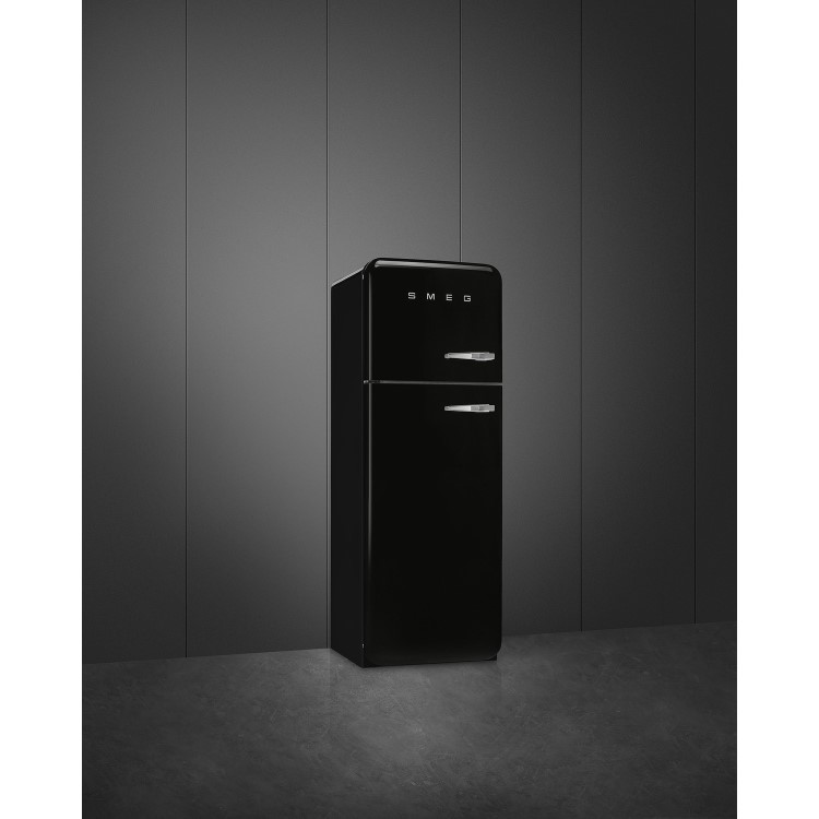 Smeg 294 Litre Fifties Style Left Hand Hinge Top Mount Fridge Freezer - Black