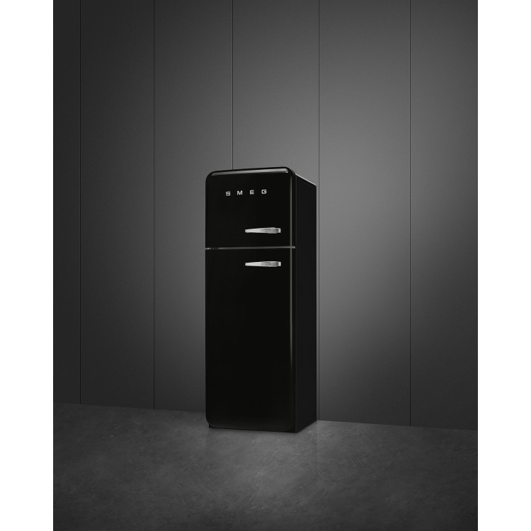 Smeg 294 Litre Fifties Style Left Hand Hinge Top Mount Fridge Freezer - Black