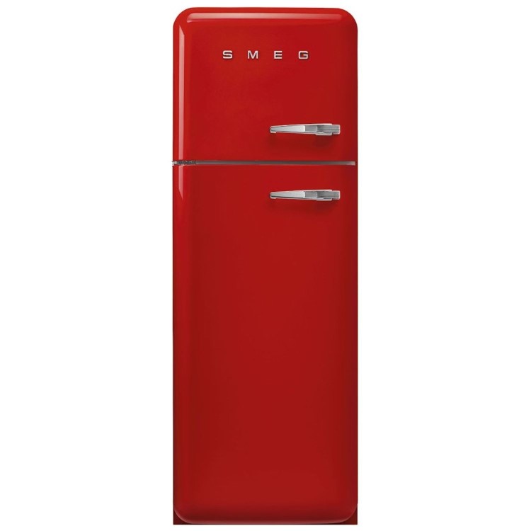 Smeg 294 Litre Fifties Style Left Hand Hinge Top Mount Fridge Freezer - Red