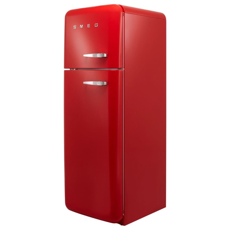 Smeg 294 Litre Fifties Style Left Hand Hinge Top Mount Fridge Freezer - Red