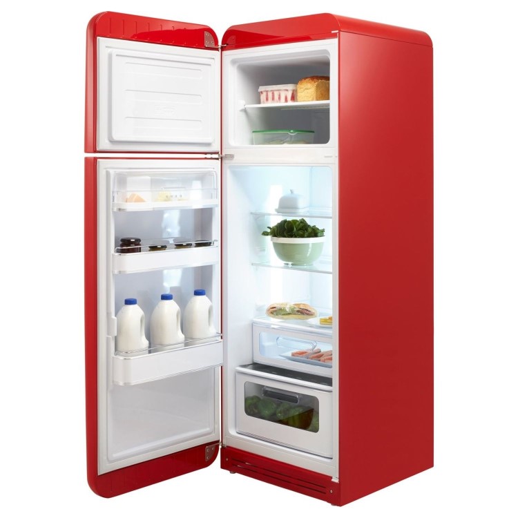 Smeg 294 Litre Fifties Style Left Hand Hinge Top Mount Fridge Freezer - Red