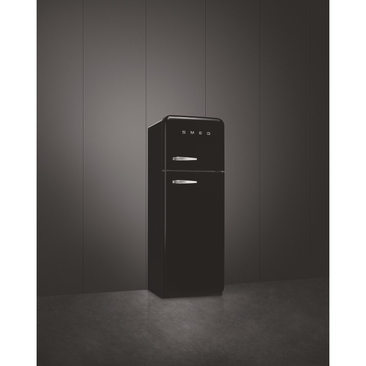 Smeg 294 Litre Fifties Style Right Hand Hinge Top Mount Fridge Freezer - Black