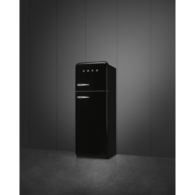 Smeg 294 Litre Fifties Style Right Hand Hinge Top Mount Fridge Freezer - Black