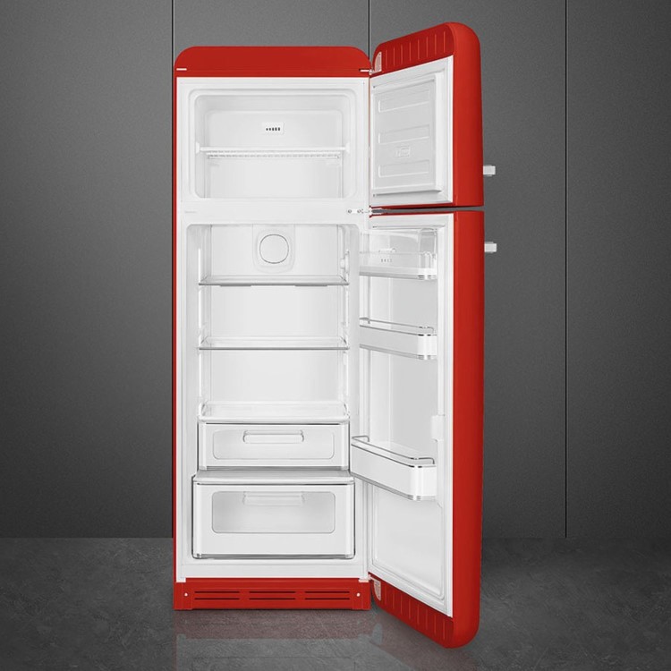 Smeg 294 Litre Fifties Style Right Hand Hinge Top Mount Fridge Freezer - Red