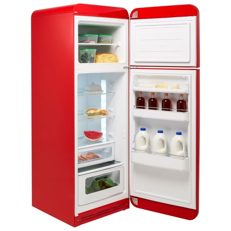 Smeg 294 Litre Fifties Style Right Hand Hinge Top Mount Fridge Freezer - Red