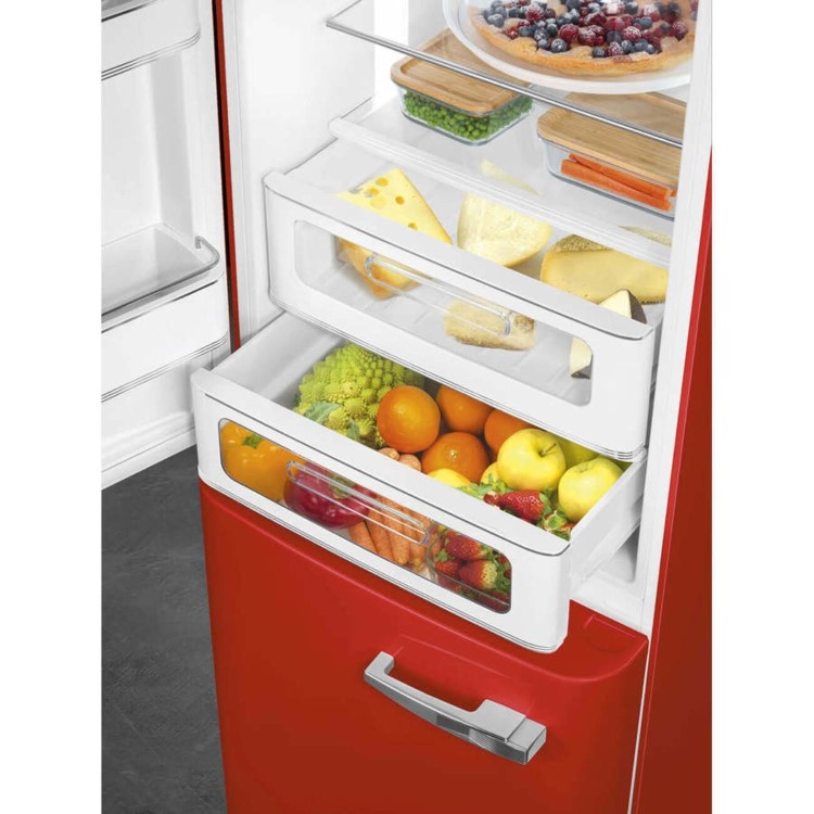 Smeg 331 Litre Fifties Style Left Hand Hinge 60/40 Freestanding Fridge Freezer - Red