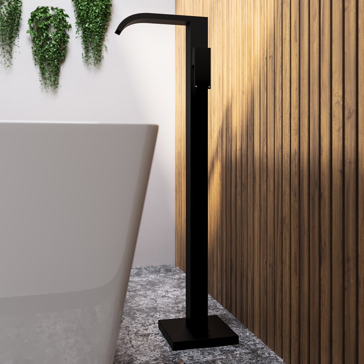 Black Freestanding Bath Filler Mixer Tap - Falls