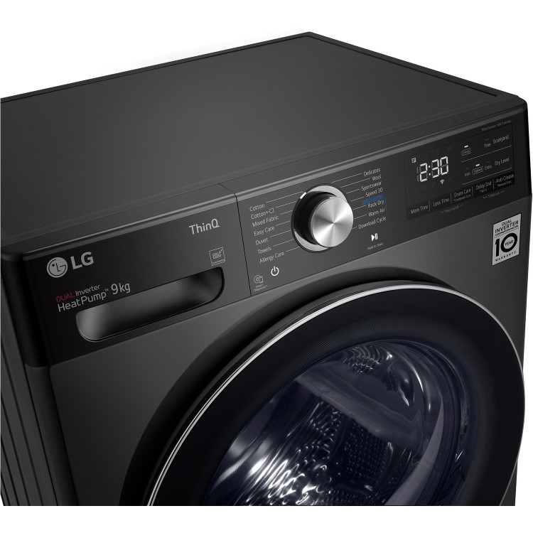 LG EcoHybrid 9kg Freestanding Heat Pump Tumble Dryer - Black Steel