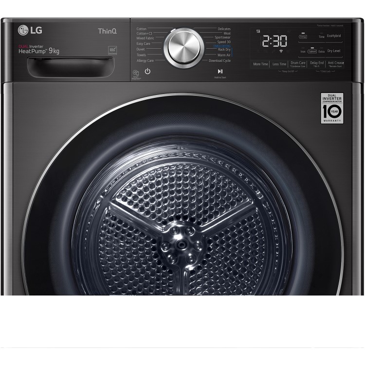 LG EcoHybrid 9kg Freestanding Heat Pump Tumble Dryer - Black Steel