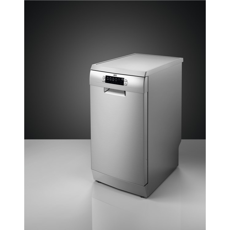 AEG Series 7000 GlassCare Freestanding Slimline Dishwasher - Stainless Steel