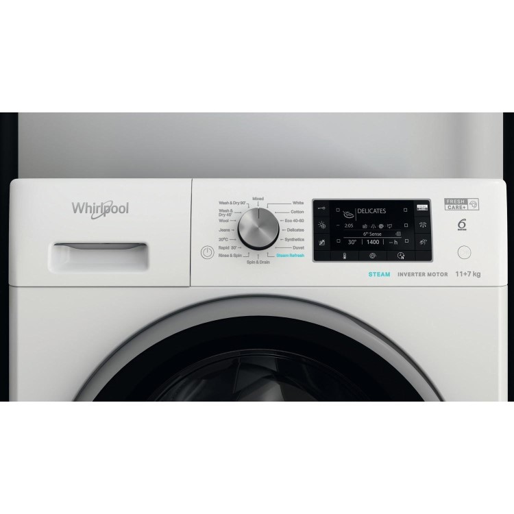 Refurbished Whirlpool 6th sense FFWDD1174269BSVUK Freestanding 11/7KG 1400 Spin Washer Dryer White