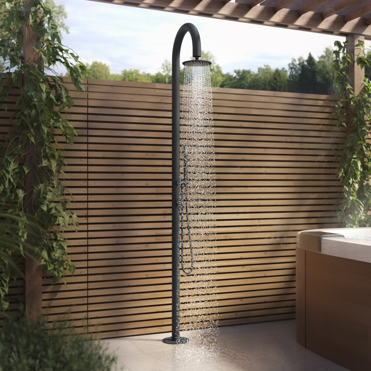 Black Thermostatic Outdoor Shower with Pencil Hand Shower 2 Outlets - Fiji