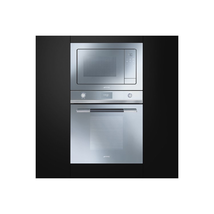 Smeg FMI120 Linea Built In Microwave with Grill Silver Glass