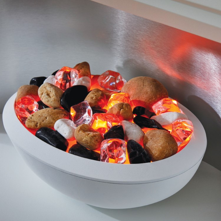 Suncrest Stockeld Electric Fireplace Suite in White with Glowing Pebble Bowl