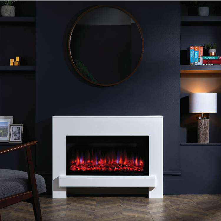 Suncrest Eggleston Freestanding Electric Fireplace Suite in White