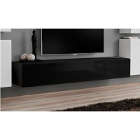 Large Black High Gloss Wall Mounted TV Unit - TV's up to 56" - Neo