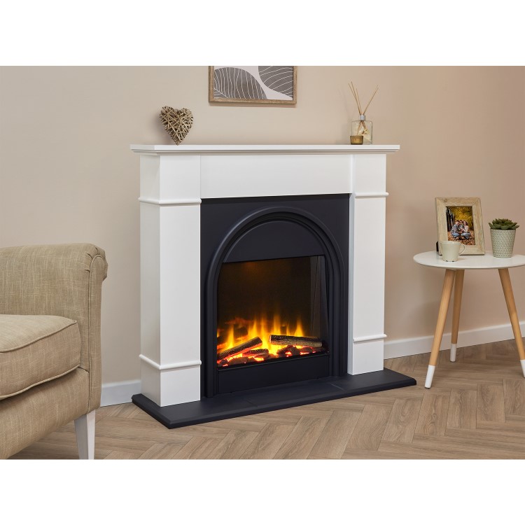 Adam Chesterfield White & Grey Electric Fireplace Suite 44 Inch