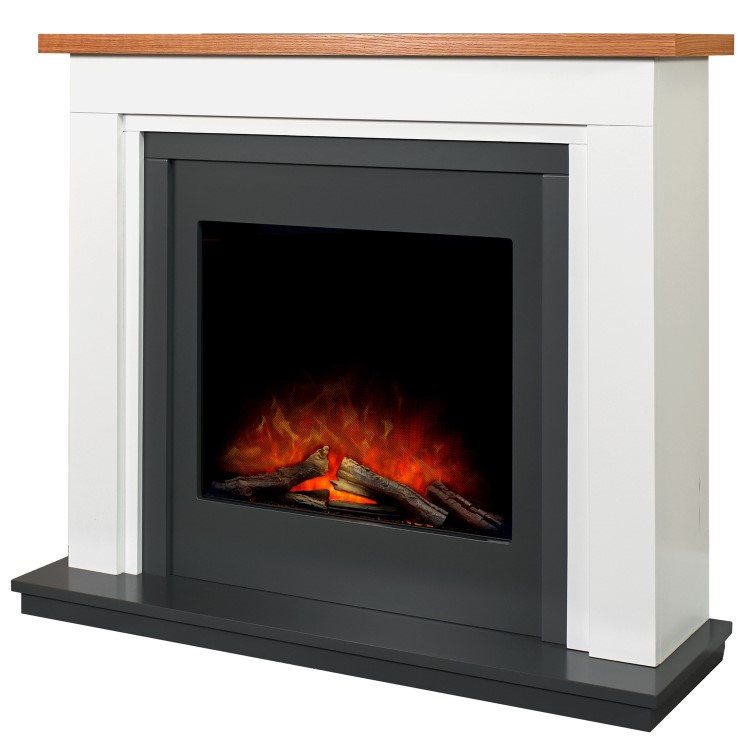 Adam Brentwood White and Black Freestanding Electric Fireplace Suite 43 Inch