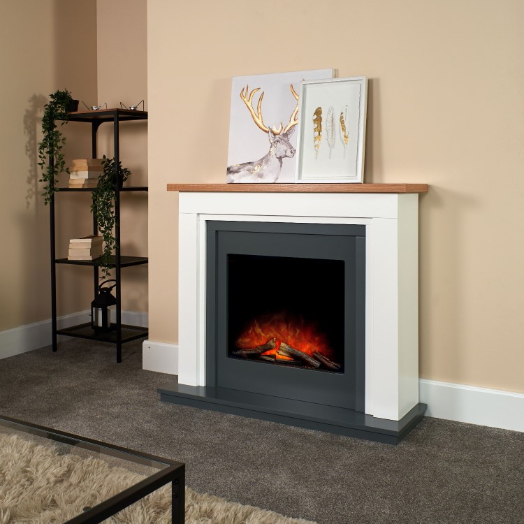 Adam Brentwood White and Black Freestanding Electric Fireplace Suite 43 Inch