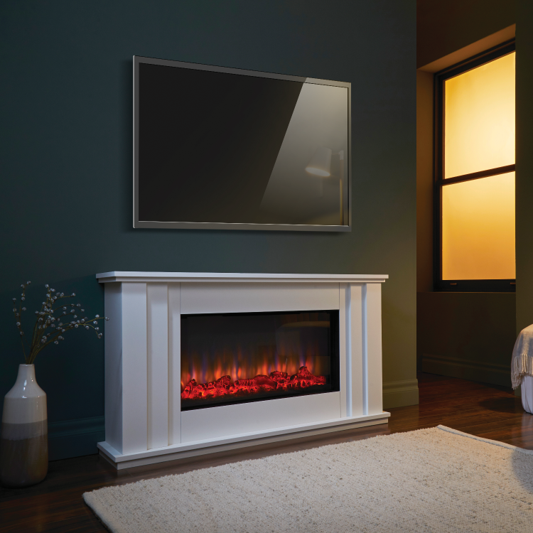 Suncrest Kesgrave White Freestanding Electric Fireplace Suite