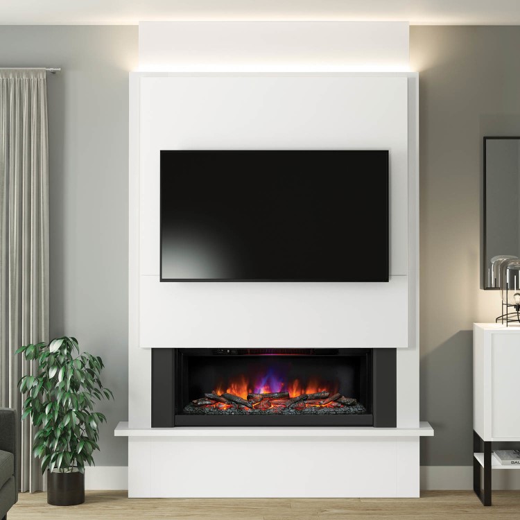 Be Modern Oxton White Media Wall Suite in Ash White 63 Inch