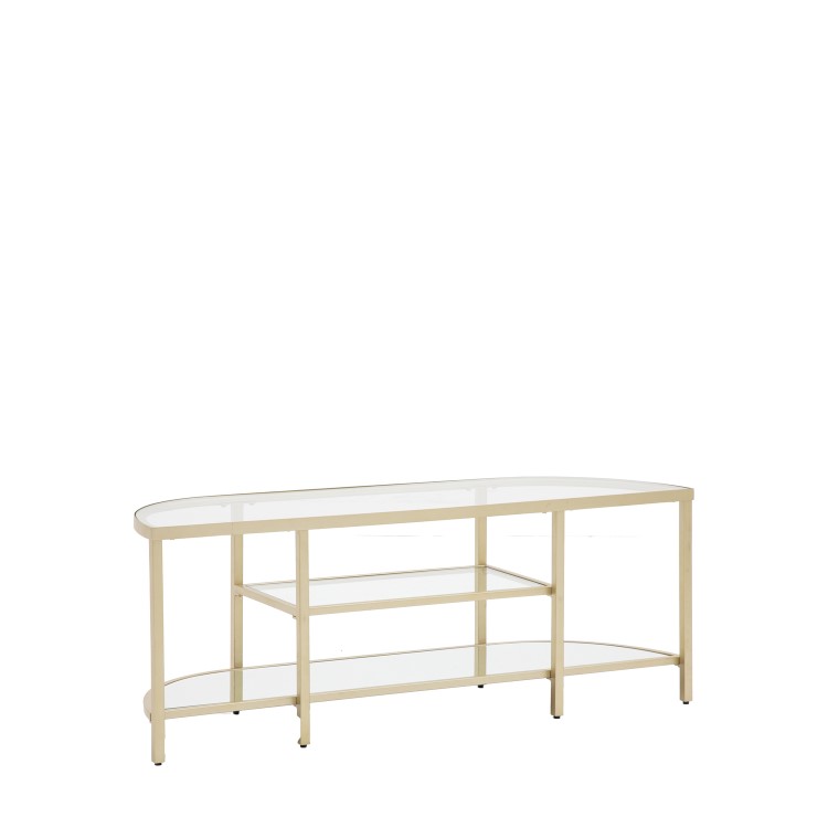 Small Gold Glass TV Stand with Shelves - TV's up to 50" - Hudson