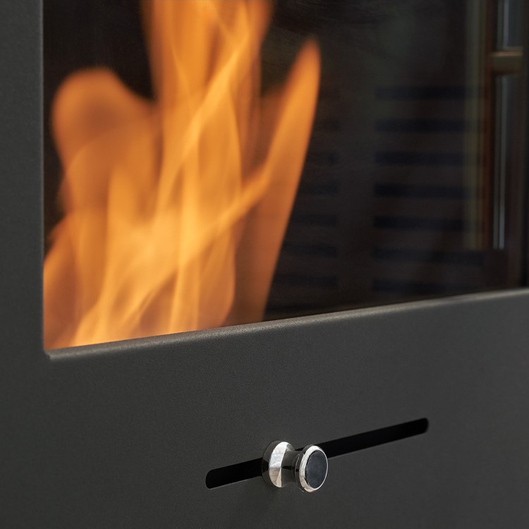 Acantha Pre-Built Stove Media Wall 1 with OKO S1 Bio Ethanol Stove in Charcoal Grey