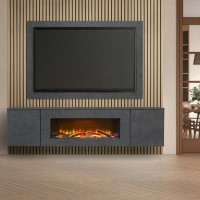 Acantha Orion XO Electric Floating Media Wall Suite in Slate Effect with TV Board & Natural Oak Wall Panels