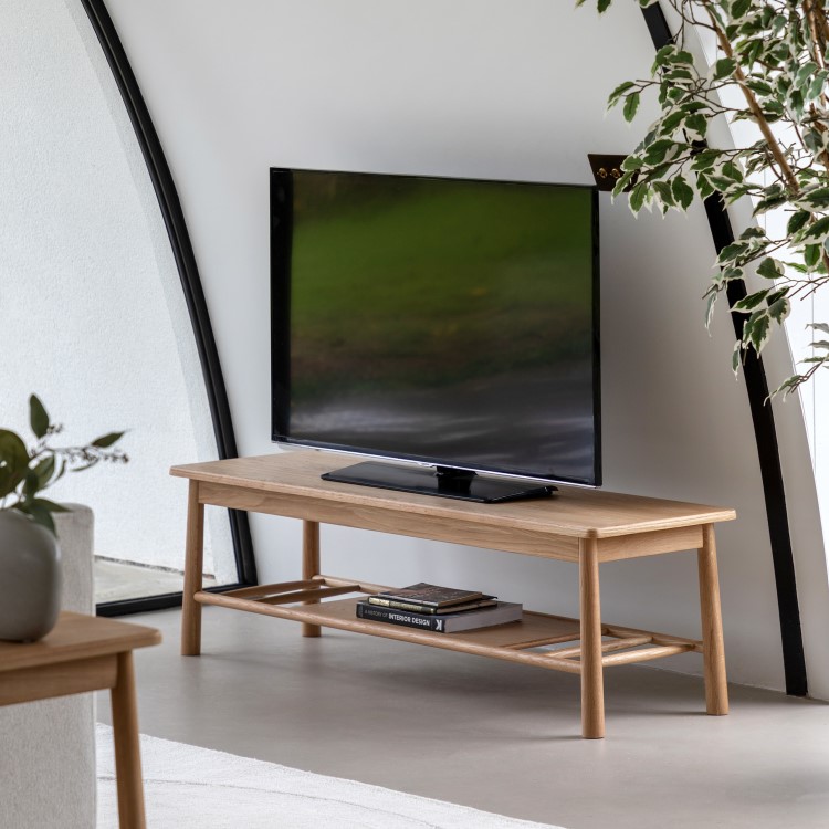 Large Solid Oak TV Stand with Shelf - TV's up to 65" - Wycombe - Caspian House