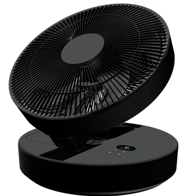 electriQ 12-inch Rechargeable and Foldable Black DC Pedestal Fan - Quiet Operation for Versatile Indoor and Outdoor Comfort