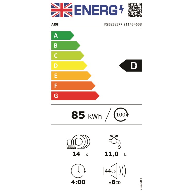Refurbished AEG FSE83837P 14 Place Fully Integrated Dishwasher