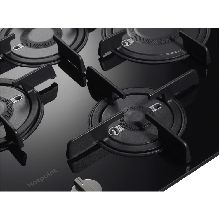 Hotpoint 60cm Gas on Glass 4 Burner Gas Hob - Black